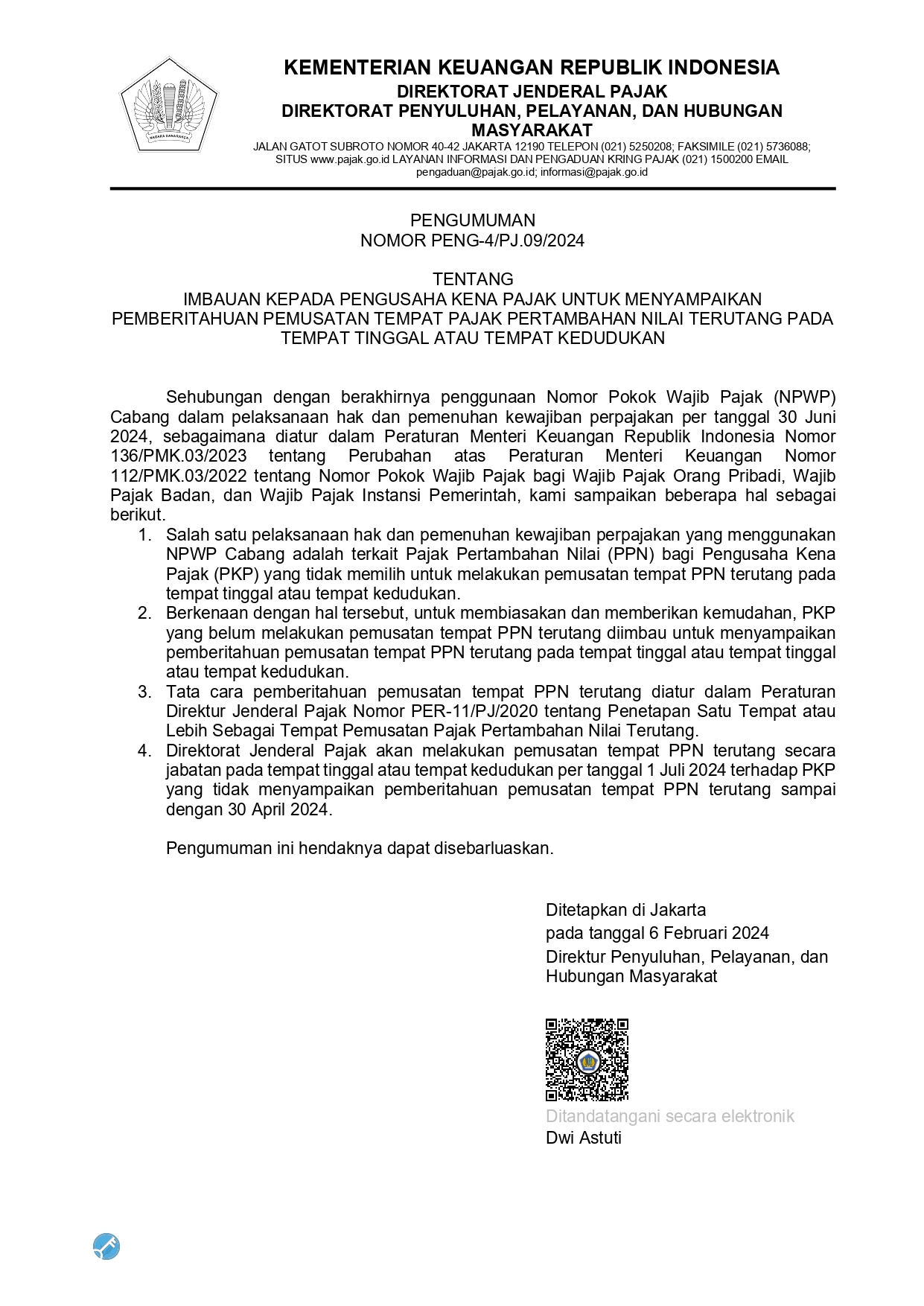 Important Announcement from the Indonesian Tax Office: Taxable Businesses Urged to Centralize Their Payable VAT Location